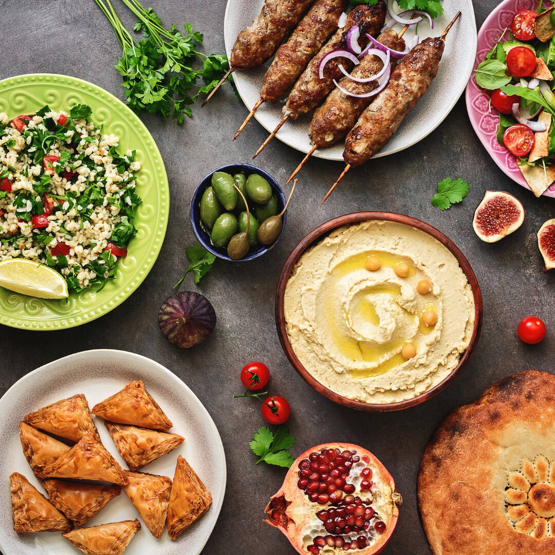 Various Mediterranean foods.